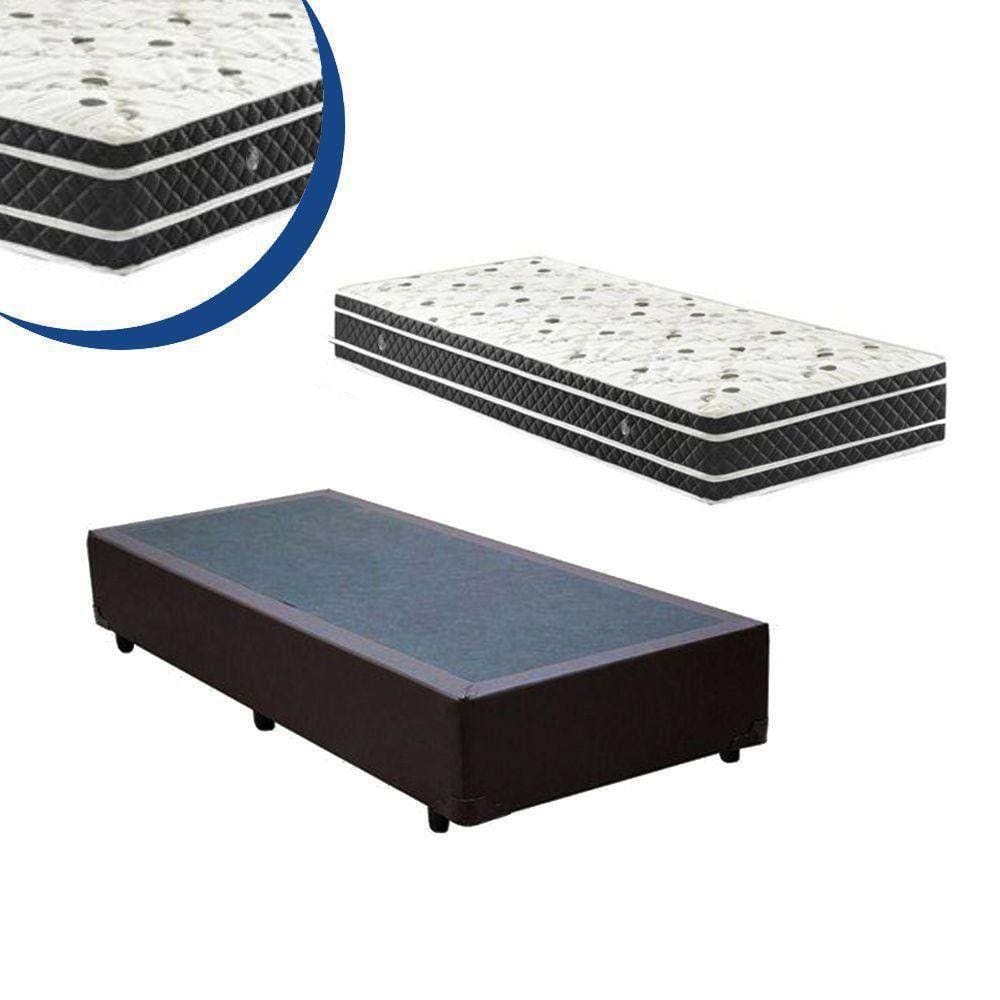 Cama Box Solteiro Colchão Molas Bonnel + Box Sintético Marrom 50x88x188