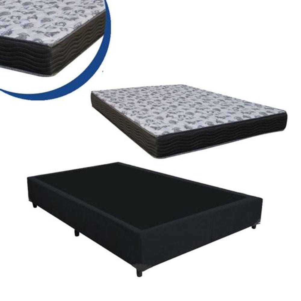 Cama Box Casal Colchão Espuma D45 Bordado + Box Suede Cinza 52x138x188
