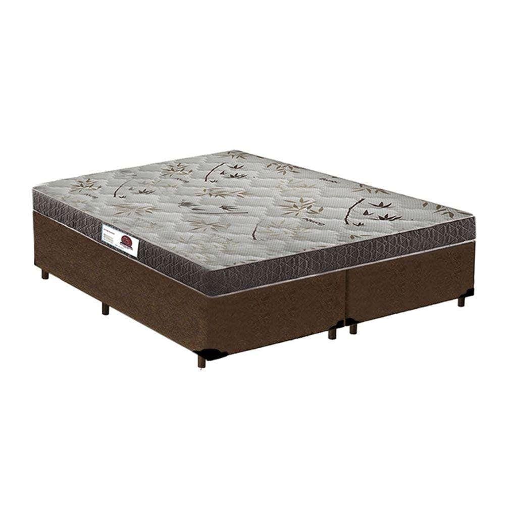 Cama Box Casal Colchão Espuma D45 Bordado + Box Suede Marrom 52x138x188