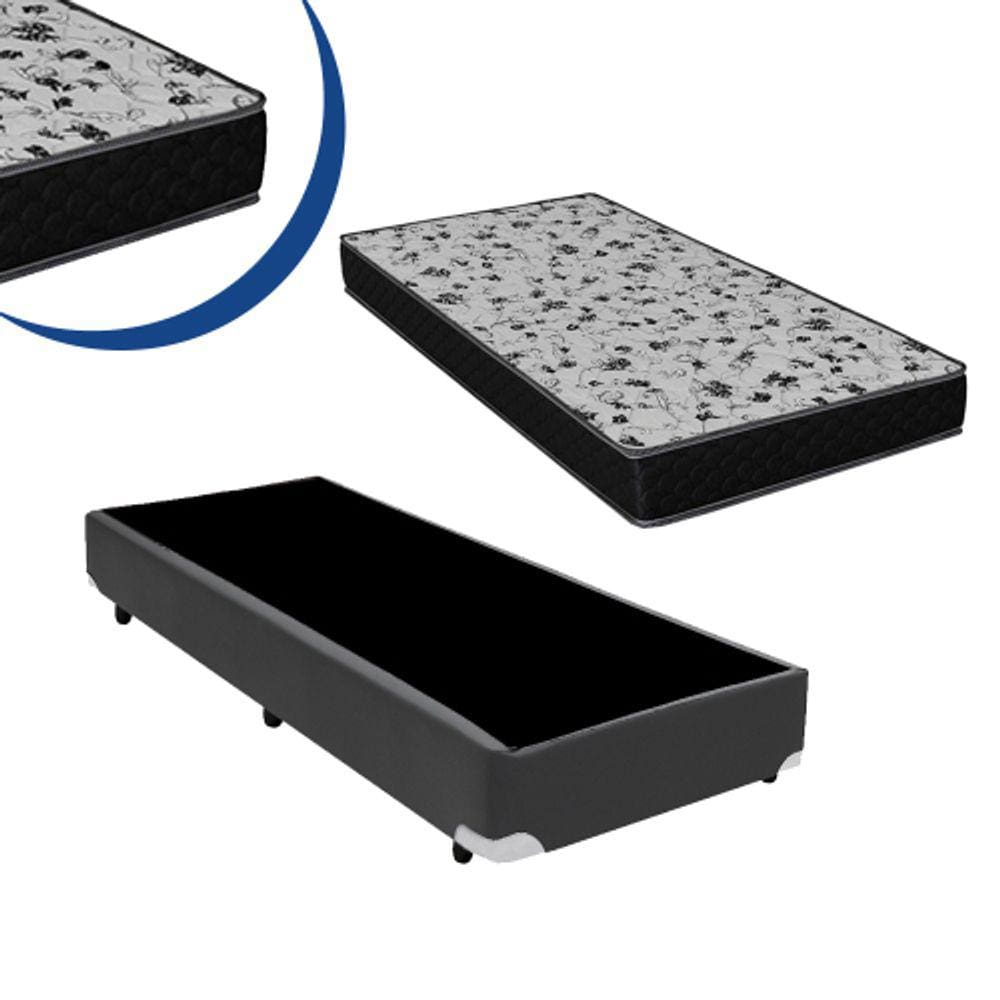 Cama Box Solteiro Colchão Molas Ensacadas + Box Sintético Cinza 54x88x188