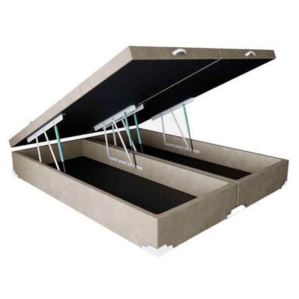 Base Box Baú King Bipartido Suede Bege 198x203x39