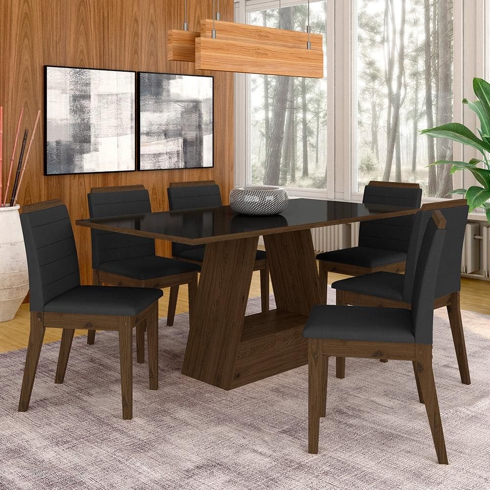 Mesa Com 6 Cadeiras 1,60 Nápoles Imbuia/preto/preto - Móveis Arapongas