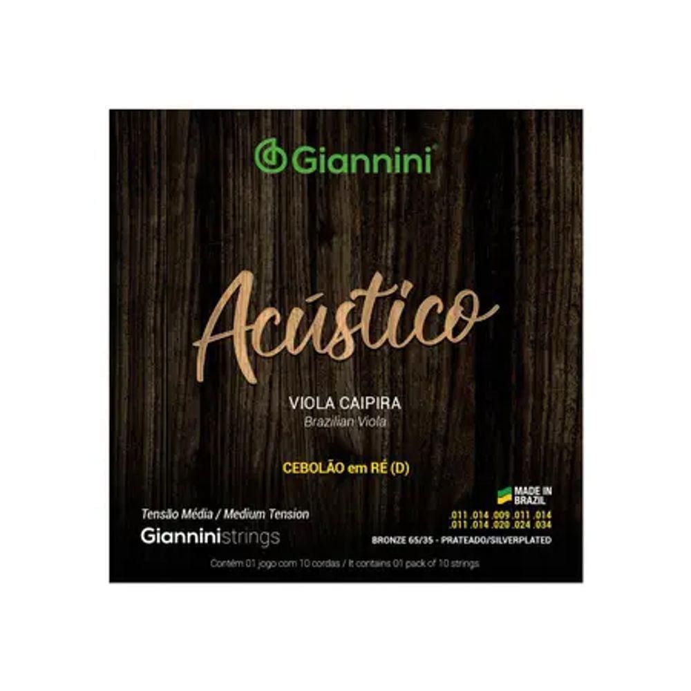 Encordoamento Viola Caipira Cebolão em Ré Giannini Acústico