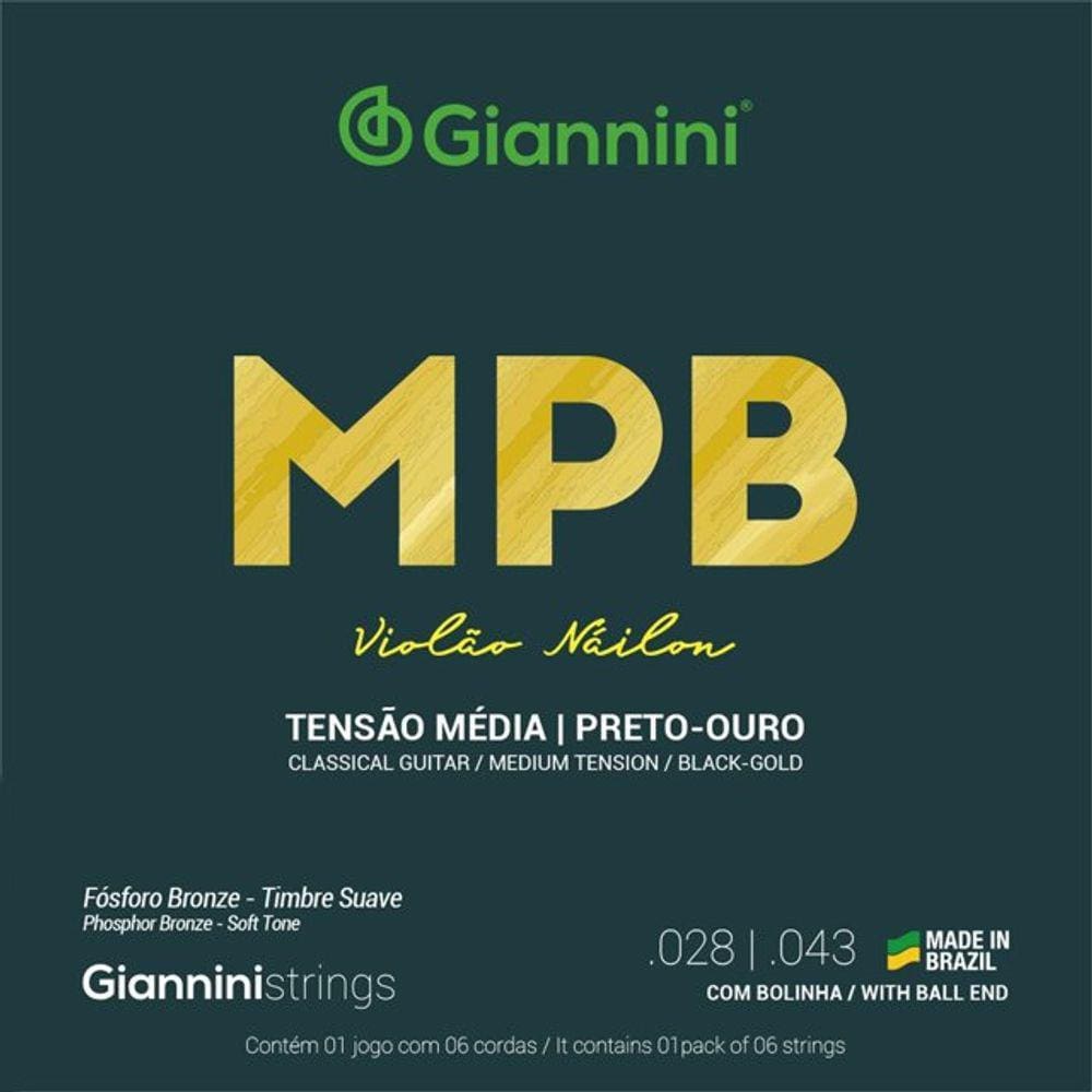 Encordoamento Violão Nylon Giannini MPB Preto-Ouro