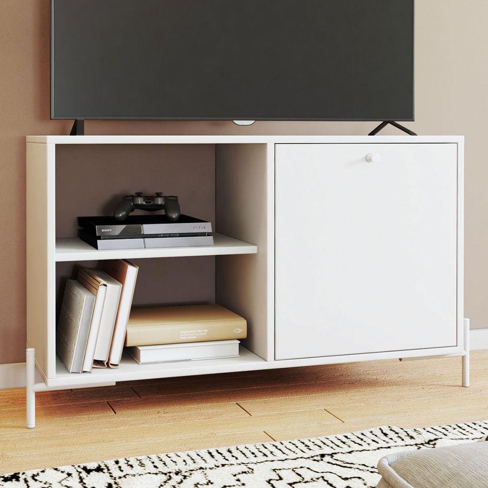 Rack para TV Até 40 Polegadas 1 Porta 2 Prateleiras Branco 320 - Pnr Móveis