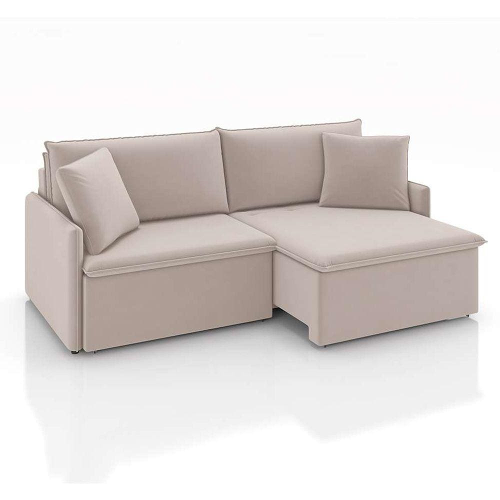 sofá 3 lugares retrátil e reclinável stilo veludo creme 214 cm