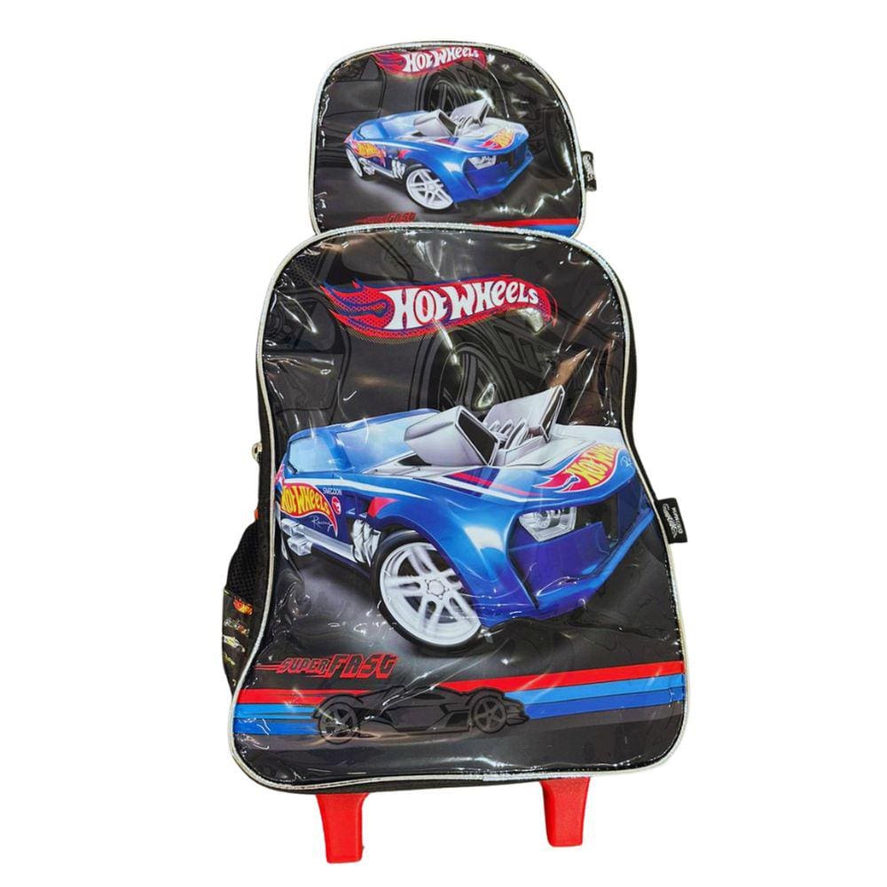 Kit Mochila Infantil Com Lancheira Hotwheels Preto - Luxcel