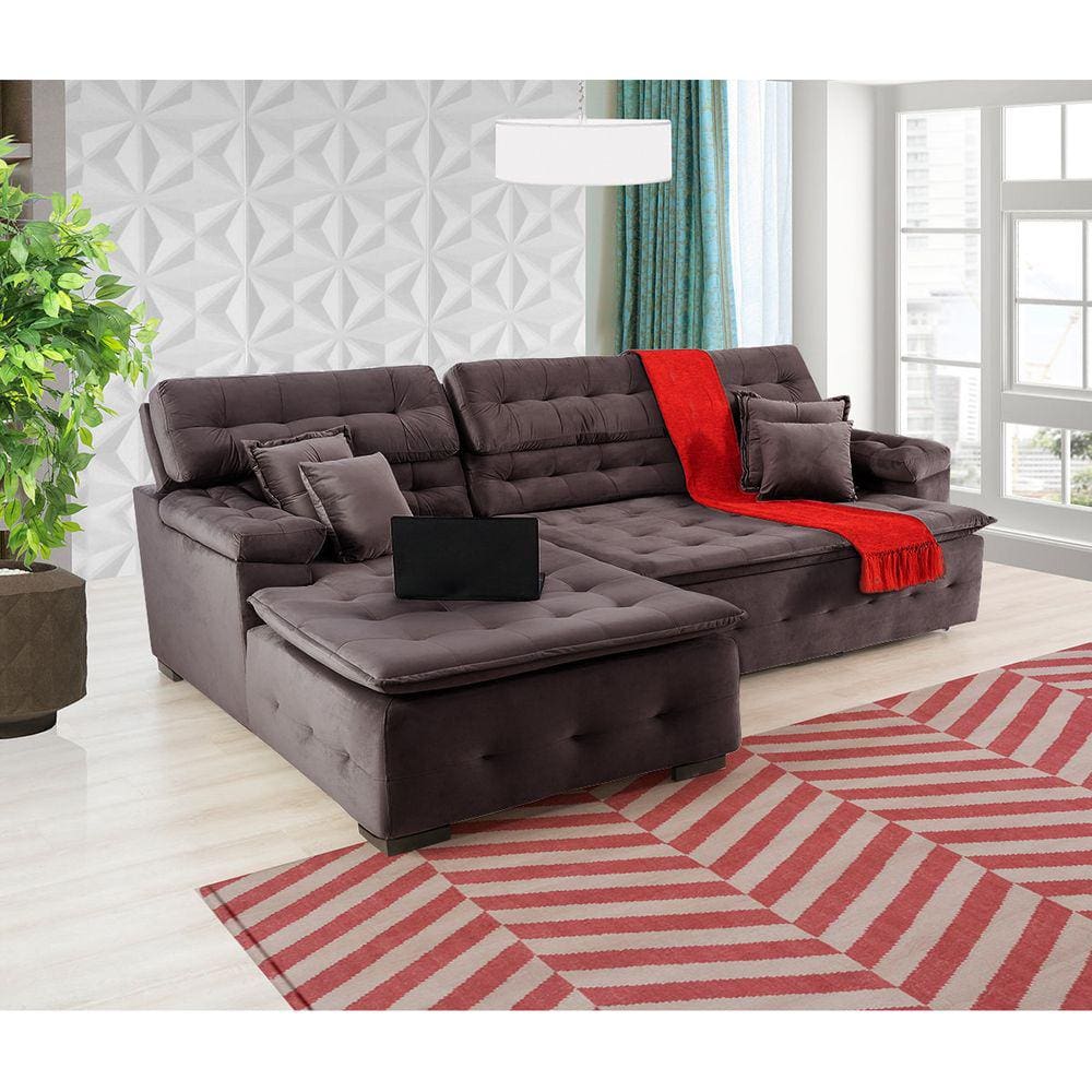 Sofá Retrátil e Reclinável Com Chaise Orlando 2.20x2.10m- Sofisticato