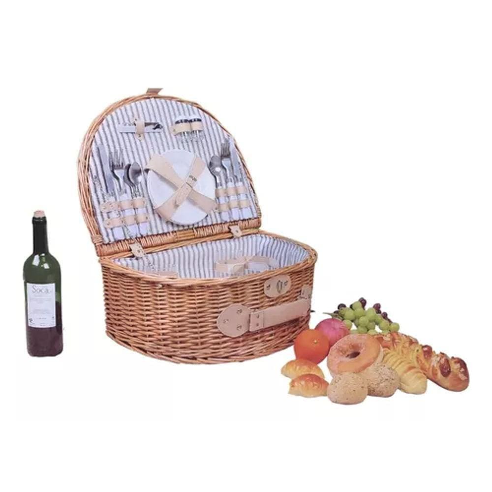 Kit Cesta Piquenique 24 Peças - Garfo, Colher, Prato, Copo