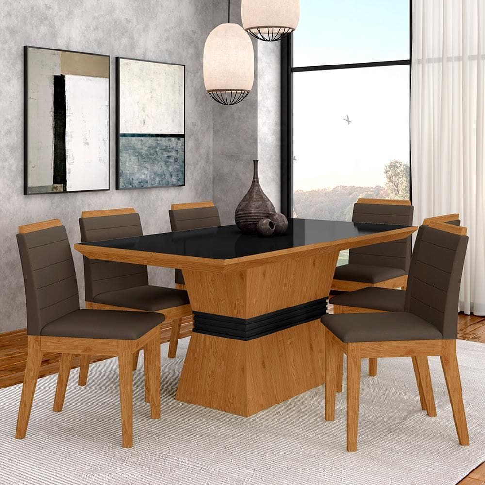 Conjunto Mesa De Jantar 6 Cadeiras Nairóbi Cinamo/preto/marrom - Ma