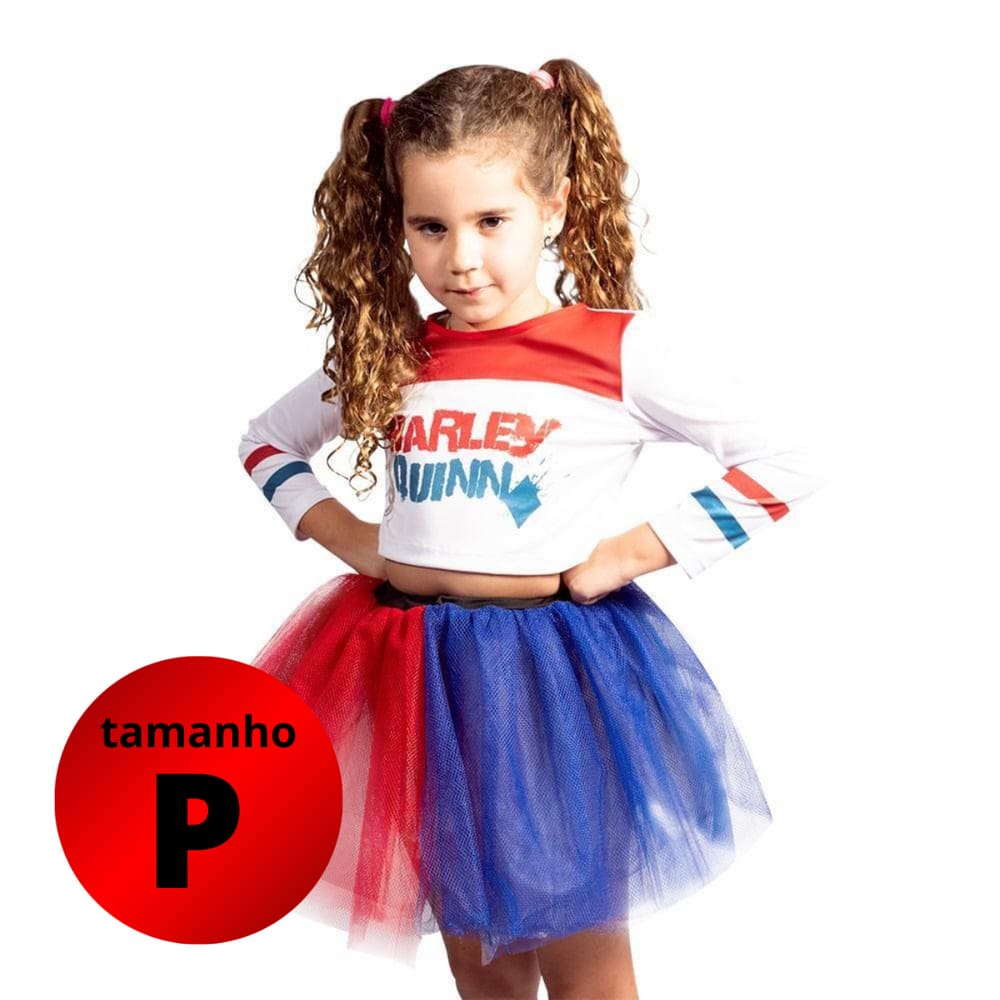 Fantasia Infantil para Meninas Arlequina DC Tamanho P