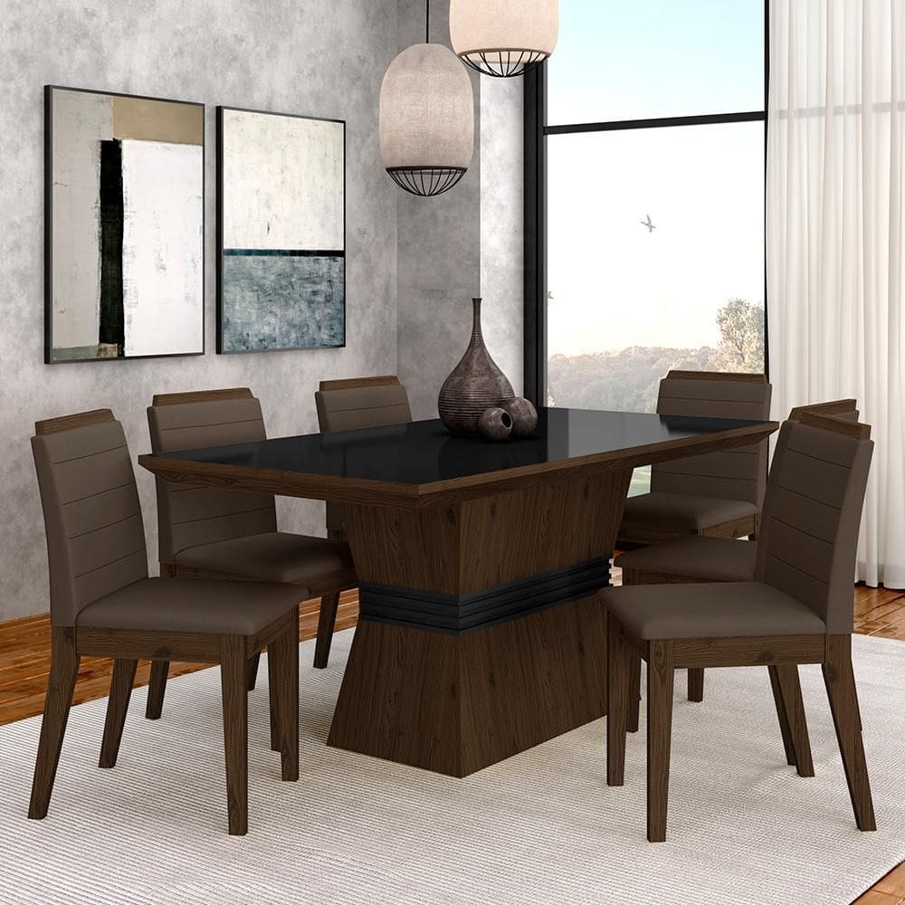 Conjunto Mesa De Jantar 6 Cadeiras Nairóbi Imbuia/preto/marrom - Ma