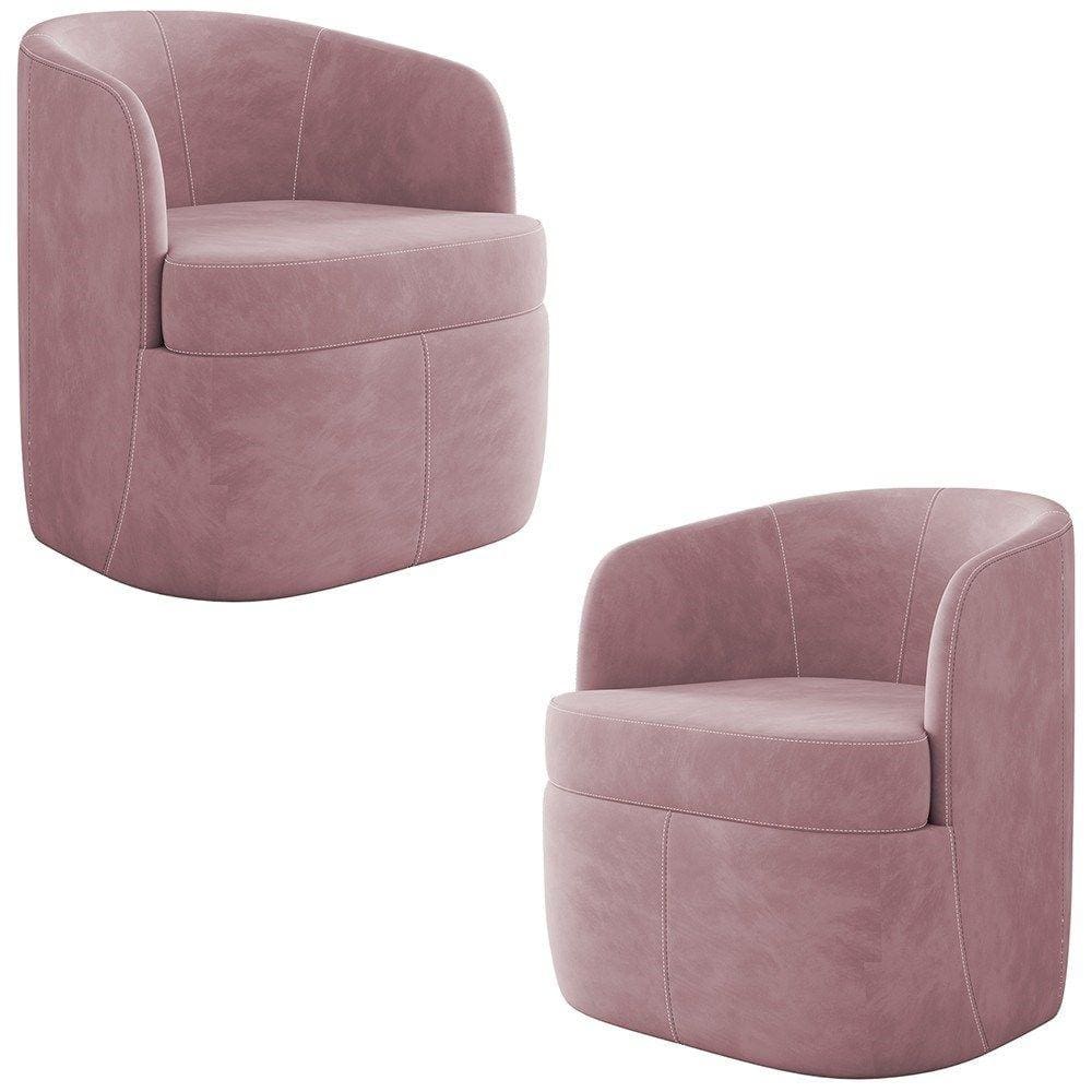 Kit 2 Poltronas Giratória Decorativa para Sala Dandara K04 Veludo Rosê - Mpozenato
