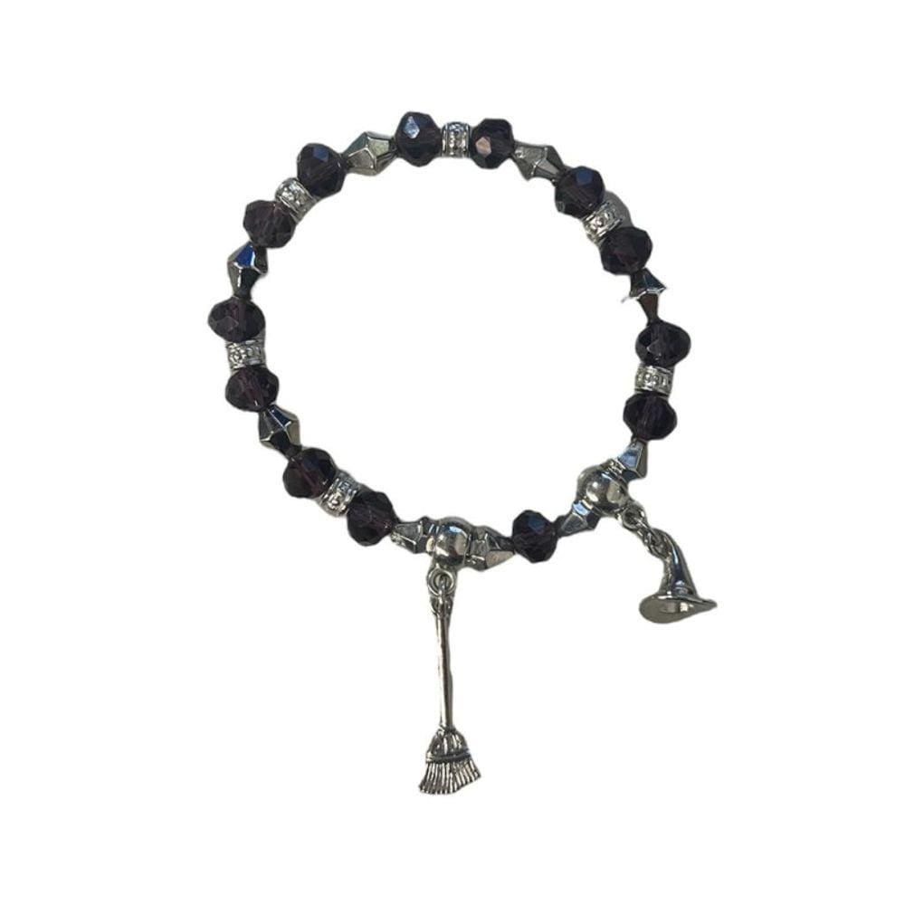 Pulseira Bruxa Wicca Roxa Chapeu Vassoura Cristal e Silicone