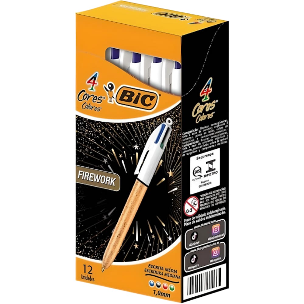 Caneta Esferográfica 4 Cores Caixa Com 12 Firework Bic