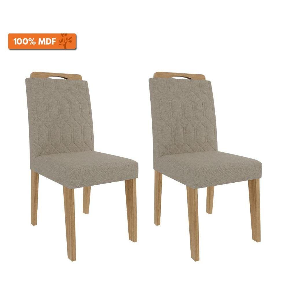 Jogo De Cadeira Para Sala De Jantar 102X43,5Cm Em Mdf Paola Cimol Nature/Linho Bege