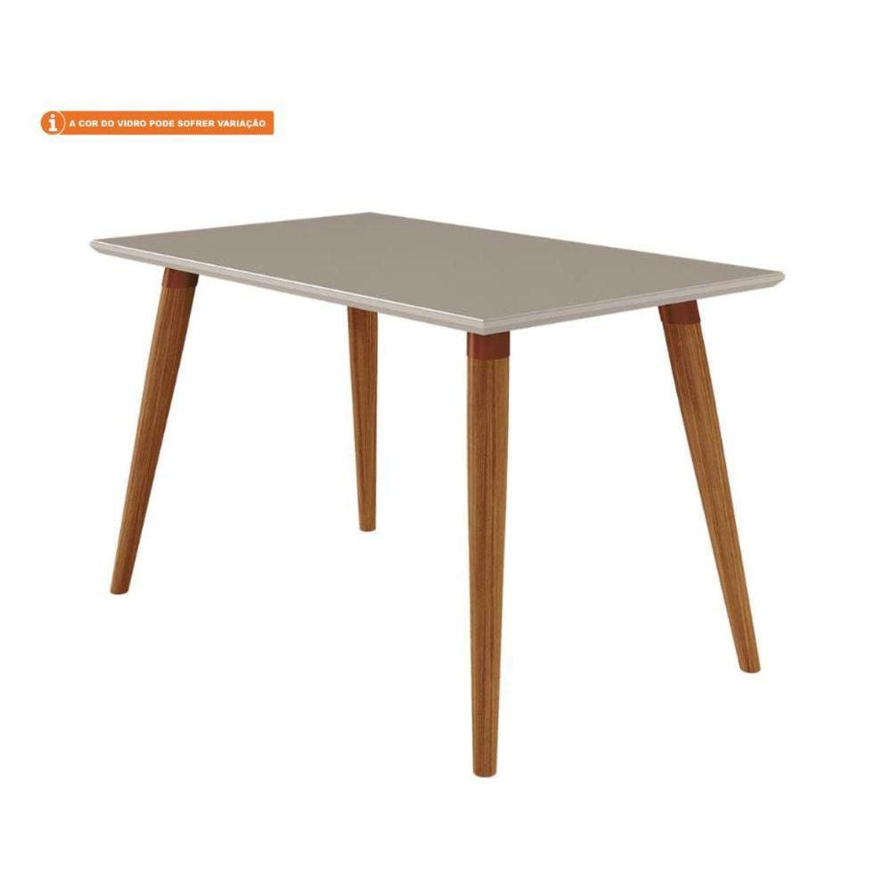 Mesa De Jantar 130 cm Tampo MDF/Vidro Adele Cimol Nature/Off White