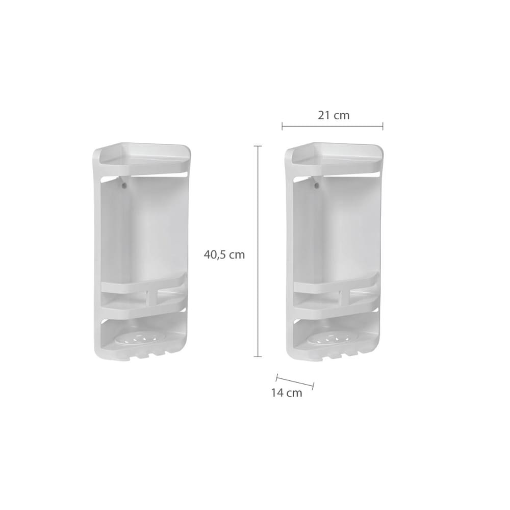 Kit 2 Cantoneiras Plástica Dupla com Saboneteira 21 x 14 x 40,5 cm - Astra - Branco KANT3*BR1