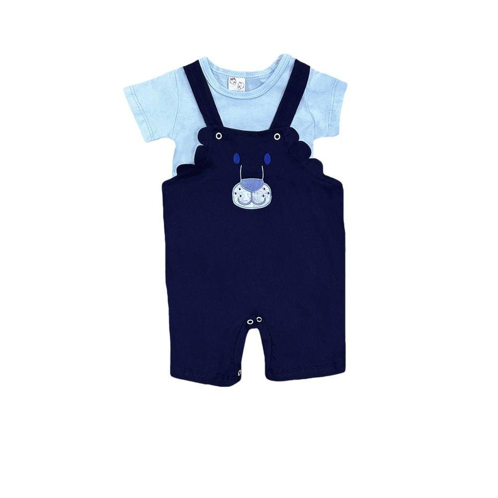 Conjunto Infantil Menino Jardineira Leão Azul Marinho com Body - Brotinhos