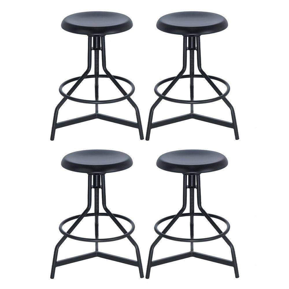 Kit 4 Banquetas Altas Cozinha Industrial Loft Aço Giratória York Preto
