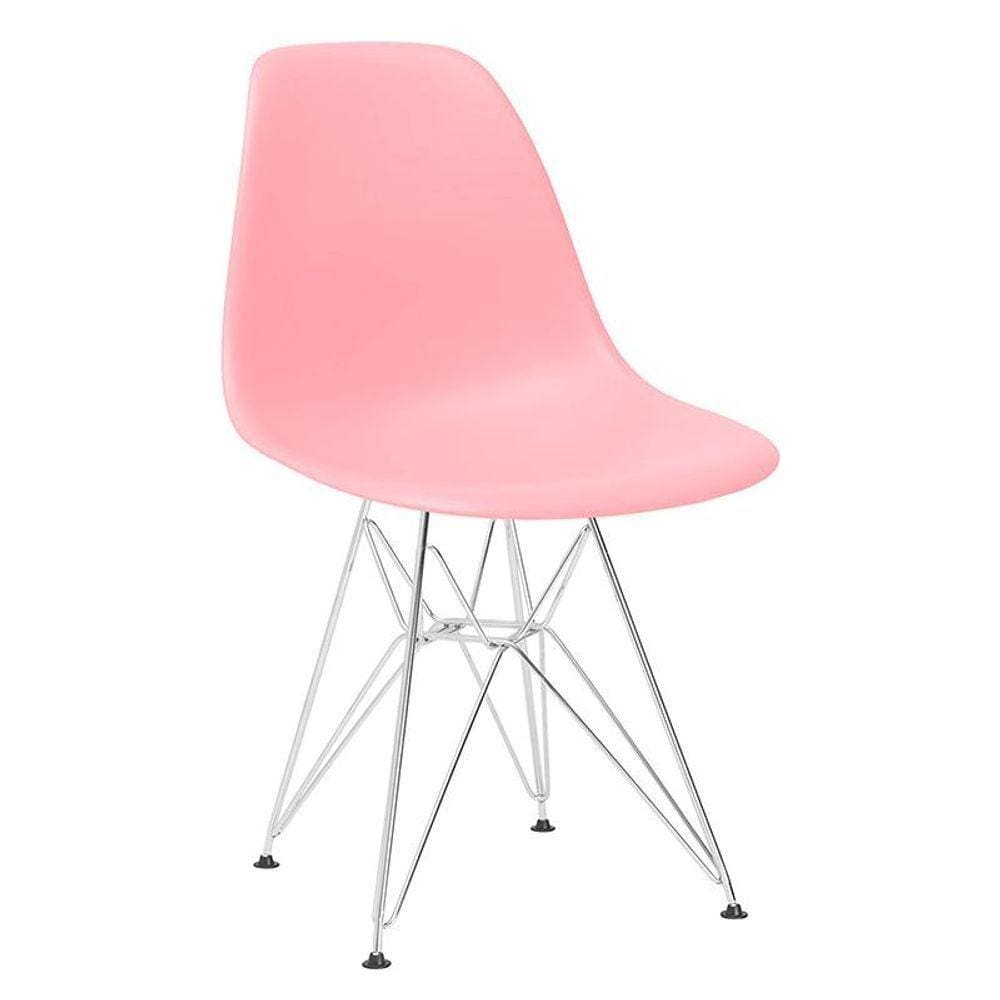Cadeira Eames Eiffel Dkr Com Base De Metal Cromado Rosa Claro Rosa