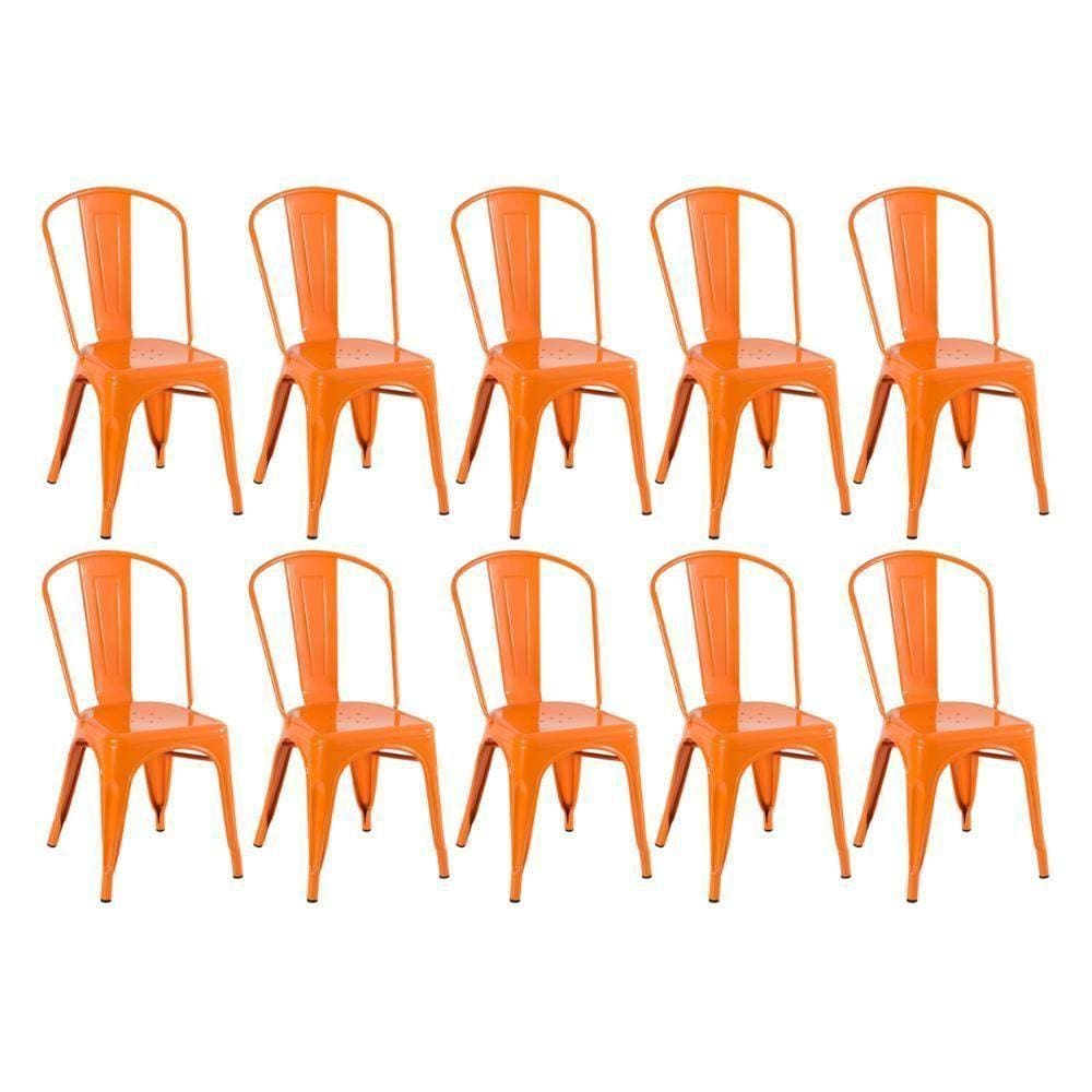 Kit 10 Cadeiras Iron Tolix Design Industrial Laranja