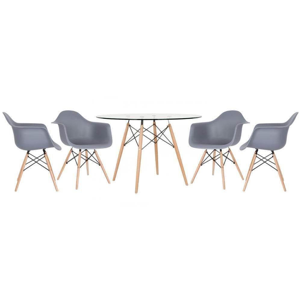 Mesa Redonda Eames Com Tampo De Vidro 120 Cm + 4 Cadeiras Eiffel Daw Cinza Escuro Cinza Escuro