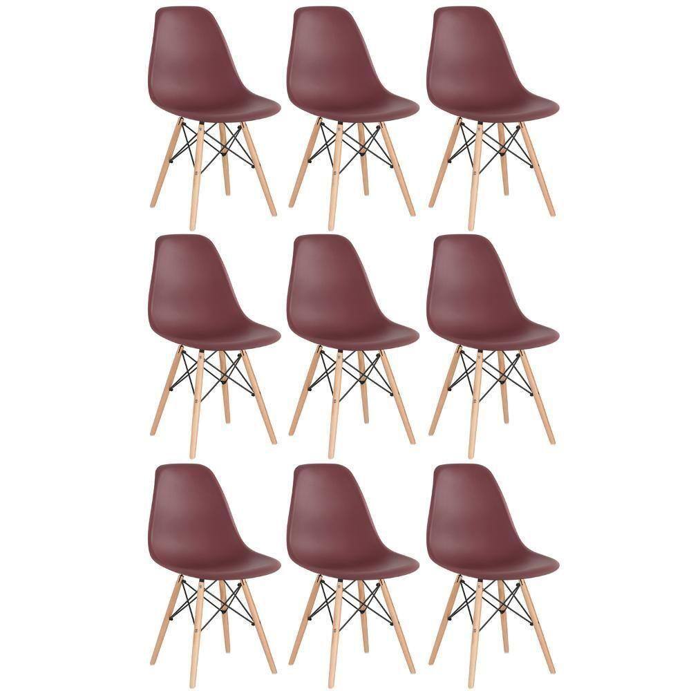 Kit 9 Cadeiras Charles Eames Eiffel Dsw Com Pés De Madeira Clara Marrom