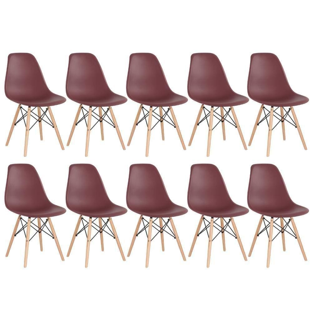 Kit 10 Cadeiras Charles Eames Eiffel Dsw Com Pés De Madeira Clara Marrom