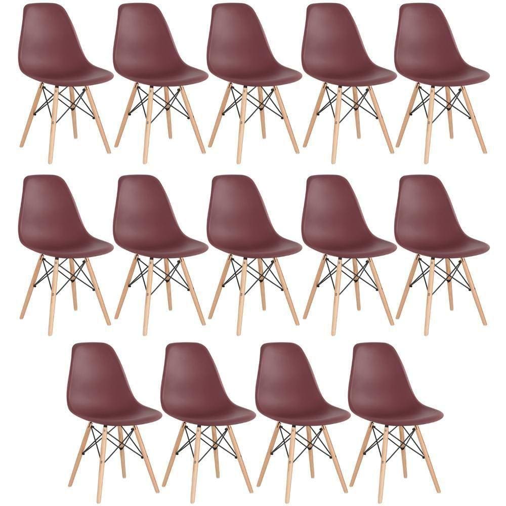 Kit 14 Cadeiras Charles Eames Eiffel Dsw Com Pés De Madeira Clara Marrom