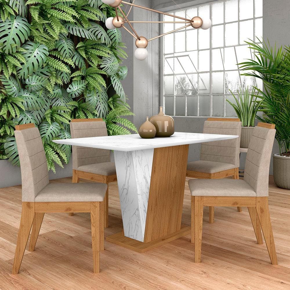 Mesa Com 4 Cadeiras Qatar 1,20 Cin/carrara Bra/beg - Móveis Arapongas