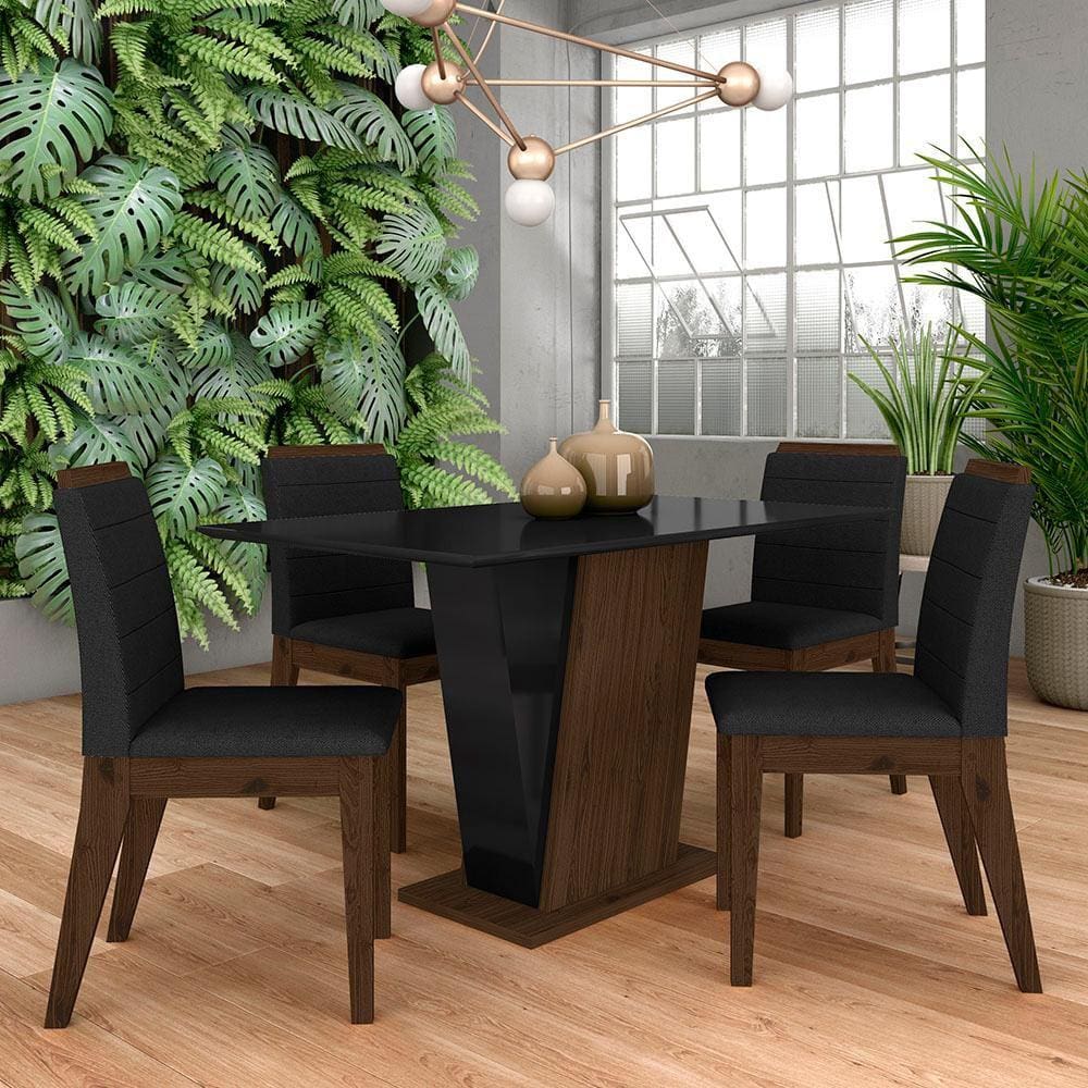 Mesa Com 4 Cadeiras Qatar 1,20 Imb/pre/preto - Móveis Arapongas