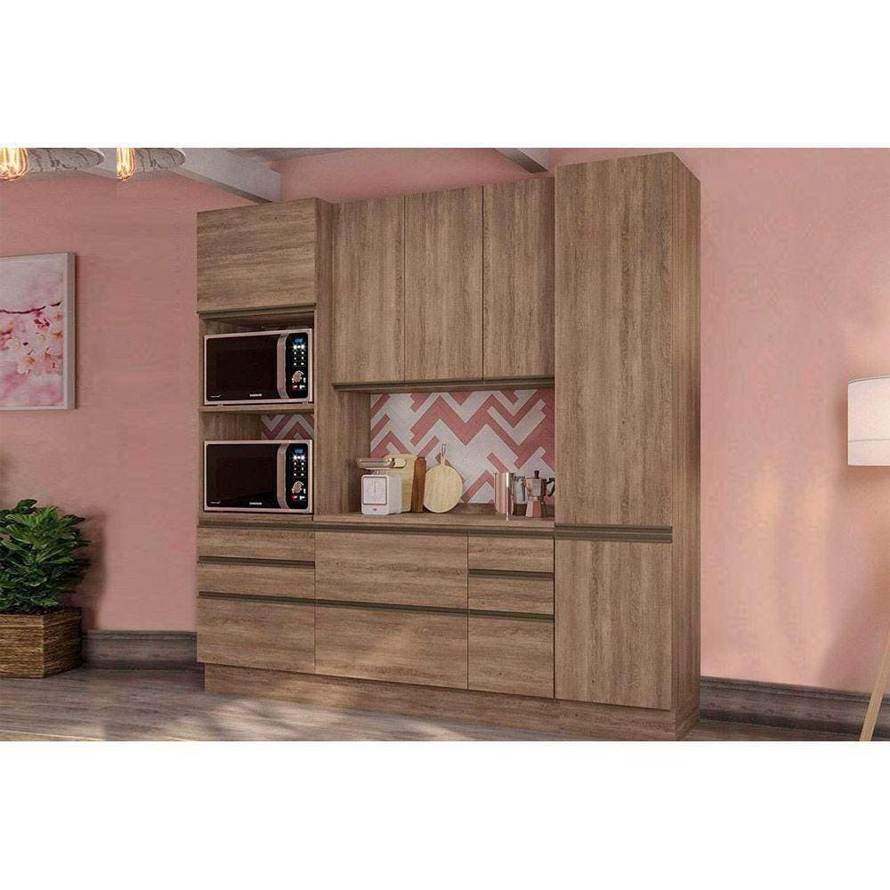 Cozinha Modulada Completa 4pçs 1 Paneleiro 1 Torre Quente 1 Balcão 1 Armário C4P118 Nogal Kappesberg