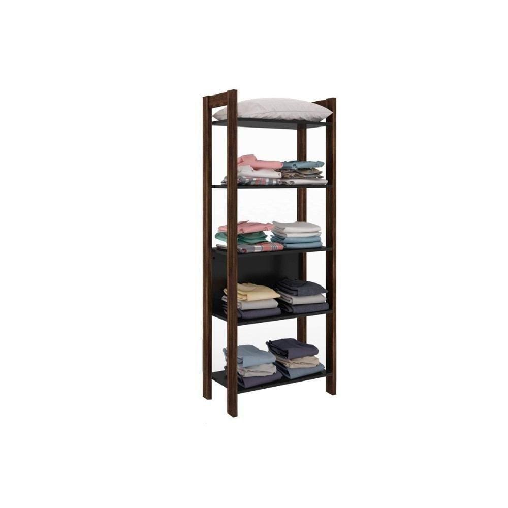 Guarda Roupa Closet Solteiro Az1005 C- 5 Prateleiras Preto-Nogal - Tecno Mobili