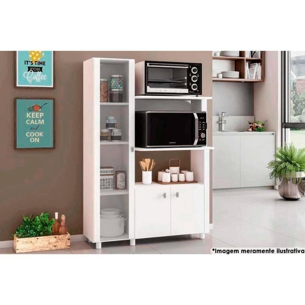 Balcão Lavanderia Multiuso Bl-3304 C/ 3 Portas E Nicho P/ Microondas 96cm Branco - Tecno Mobili