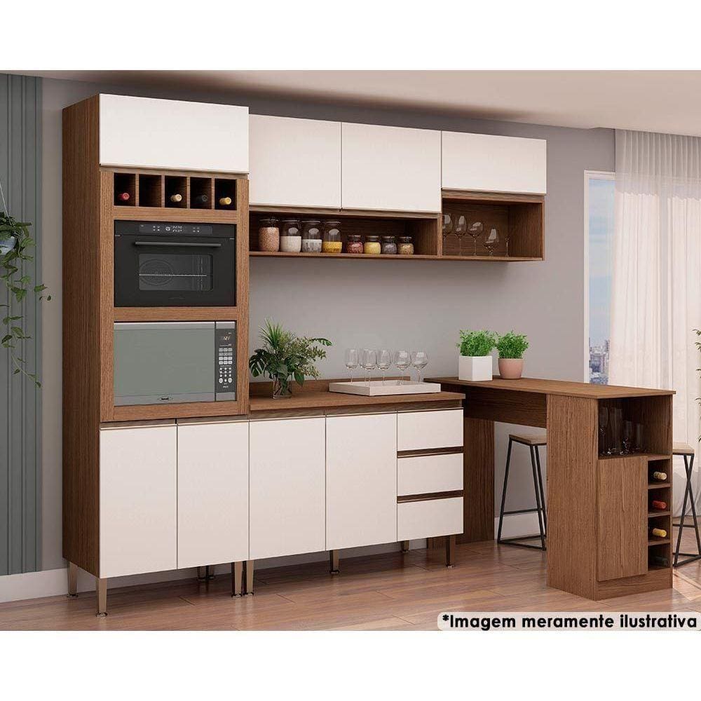 Kit De Cozinha 5pçs 4pçs (2 Armários + 1 Balcão + 1 Paneleiro) C/ Nicho Ebano/off White - Genialflex