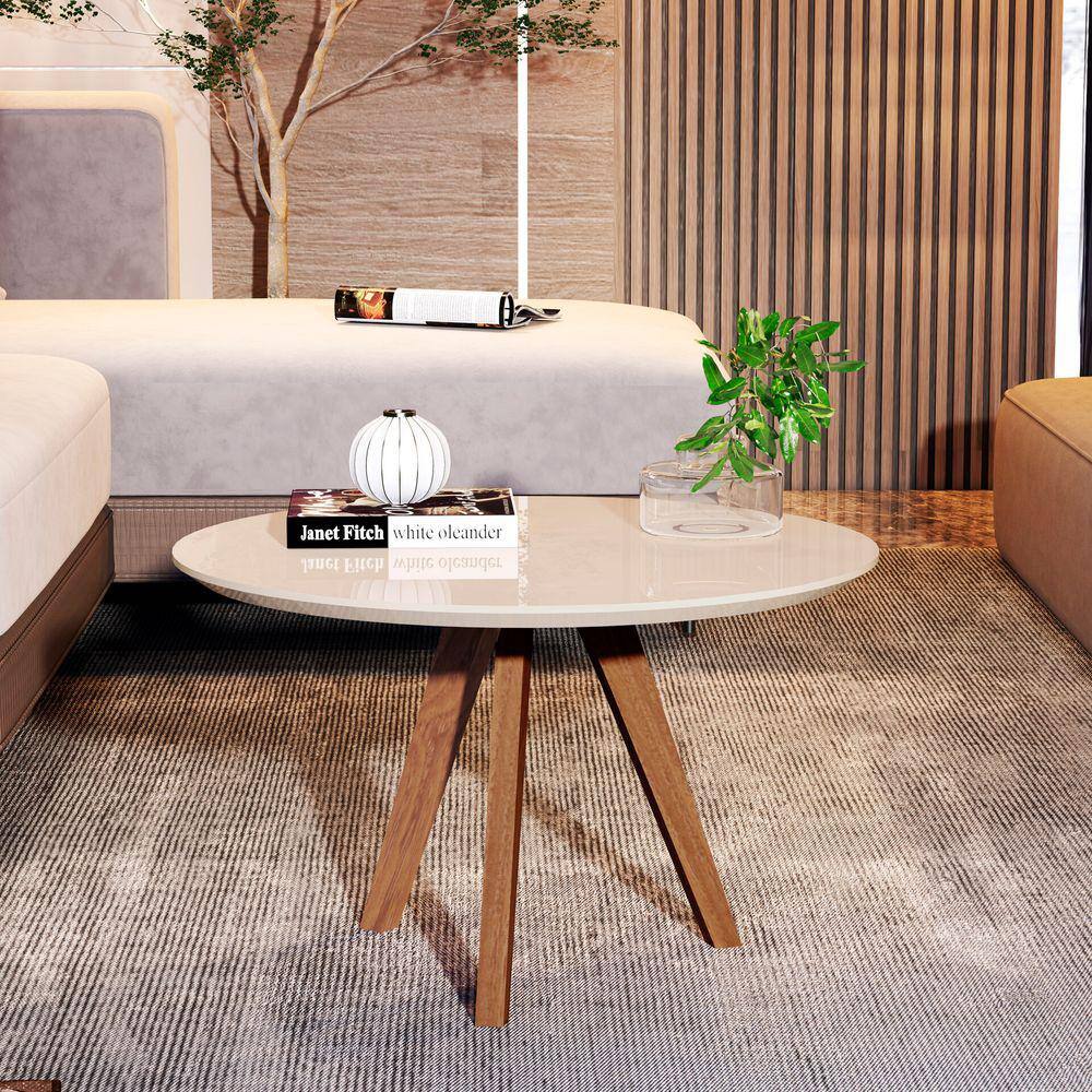 Pés de Madeira: Mesa de Centro Redonda para Sala Aconchegante Cor Off White
