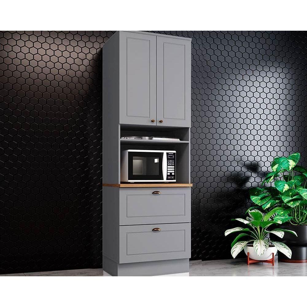 Paneleiro De Cozinha Americana C/ 2 Portas E 2 Gavetas (1 Forno) 71,5cm Cinza/nature - Henn