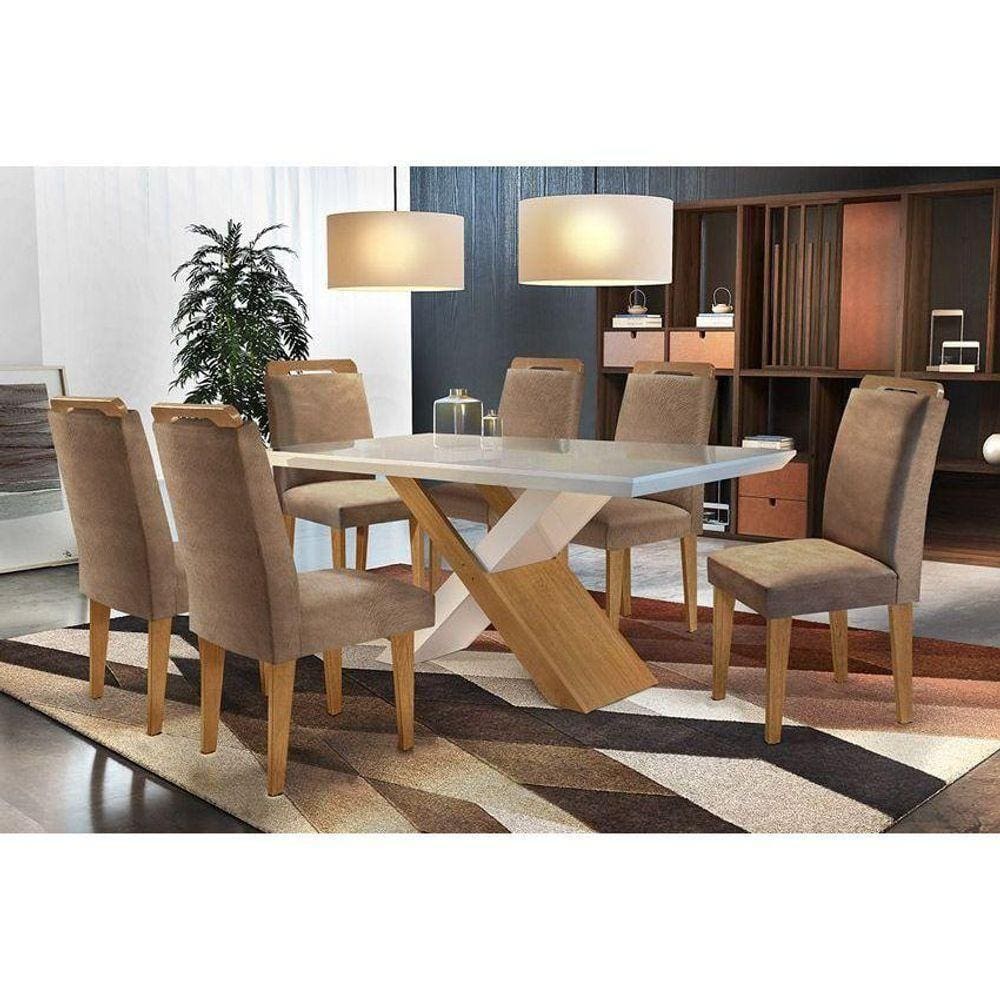 Kit Mesa C- Tampo Canto Reto 180cm + 6 Cadeiras Imbuia Chocolate