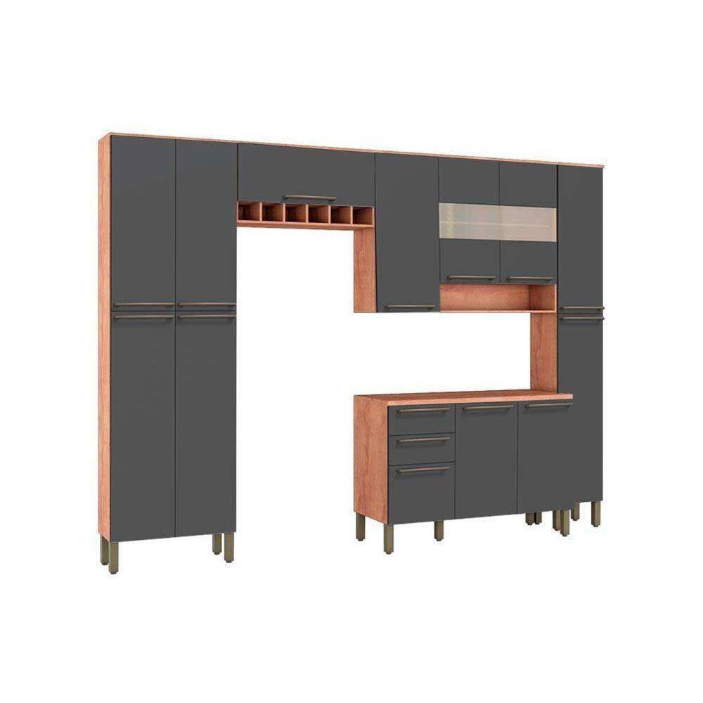 Cozinha Modulada Completa 5pçs 2 Armários 1 Balcão 2 Paneleiros C5P04 Castanho/Chumbo Ronipa