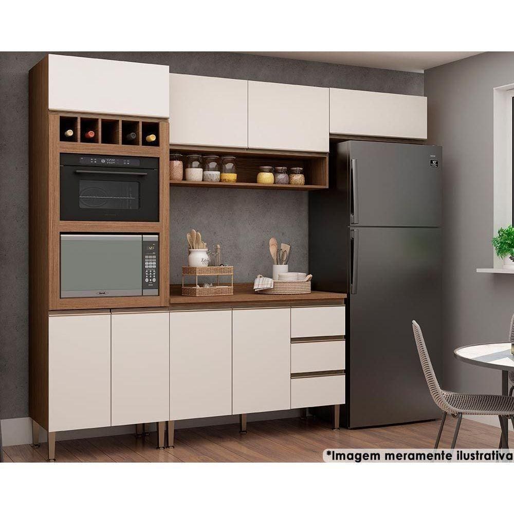 Kit De Cozinha Completa 4 Peças (2 Armários 1 Balcão 1 Paneleiro) C- 2 Nichos Ebano-off White