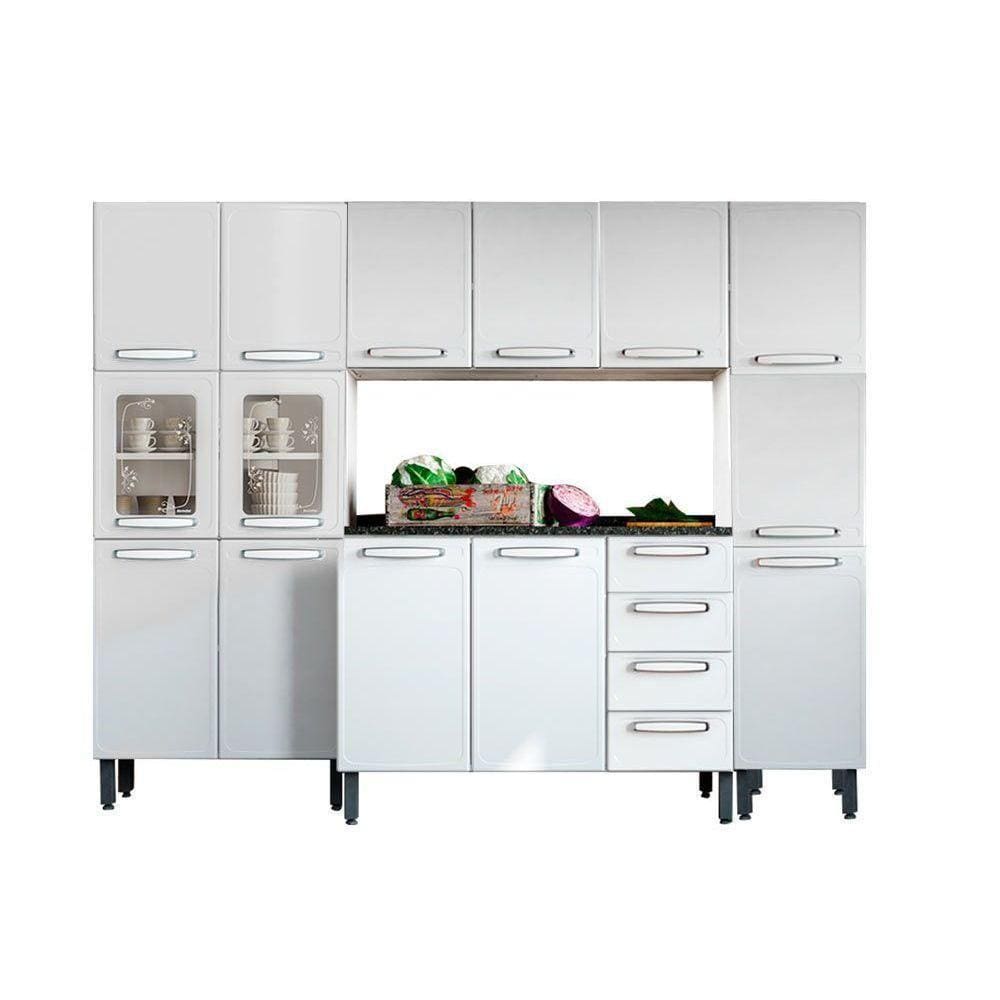 Kit De Cozinha Modulada 4pçs Evidence (1 Armário + 1 Balcão + 2 Paneleiros) C4P43 Branco -