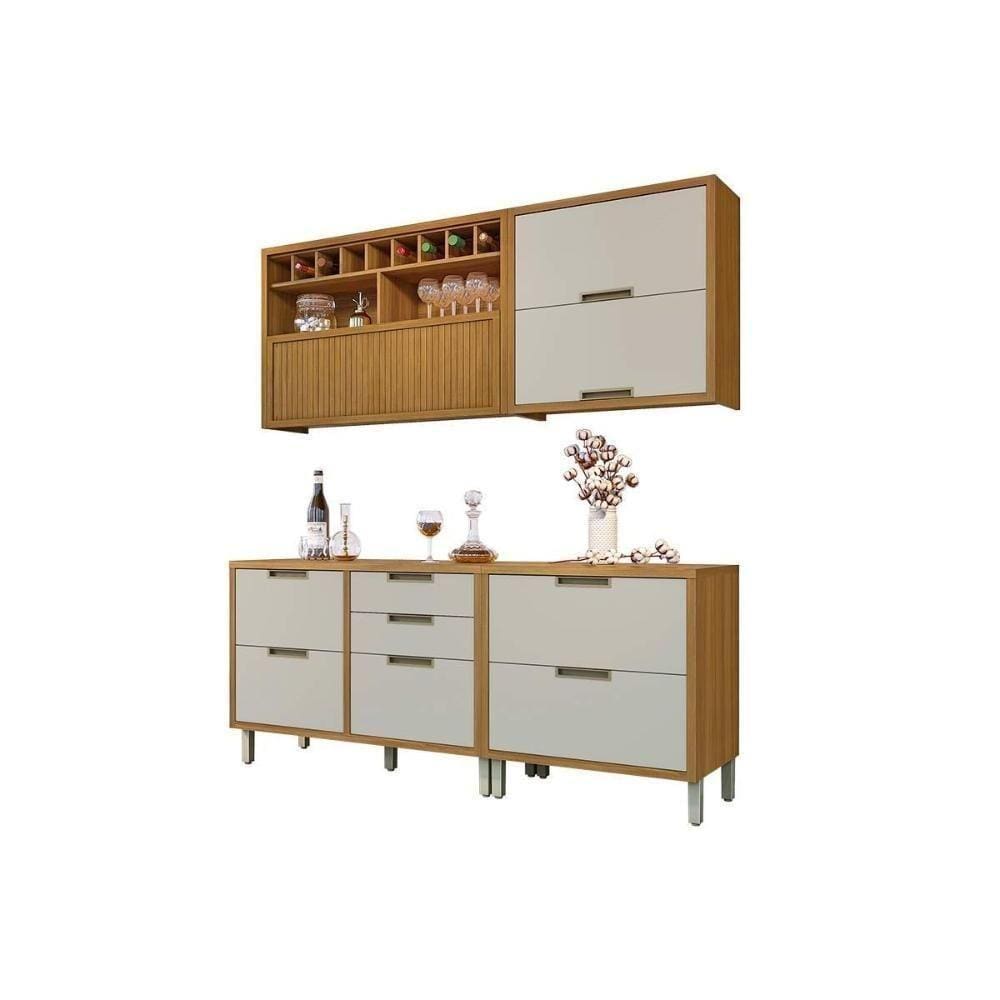Kit De Cozinha Completa 4 Peças Completa (2 Balcões 2 Aéreos) Freijo/off White