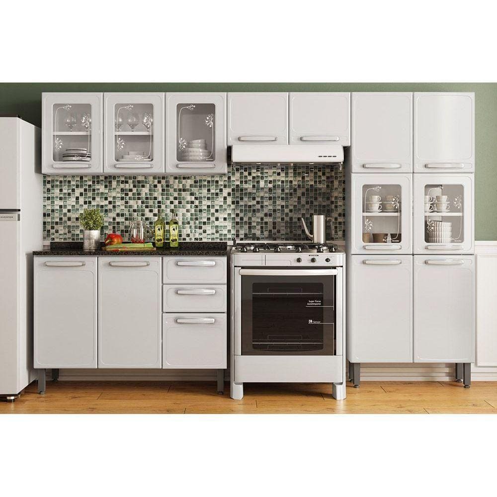 Kit De Cozinha Modulada 4pçs Evidence (2 Armários + 1 Balcão + 1 Paneleiro) C4P55 Branco -
