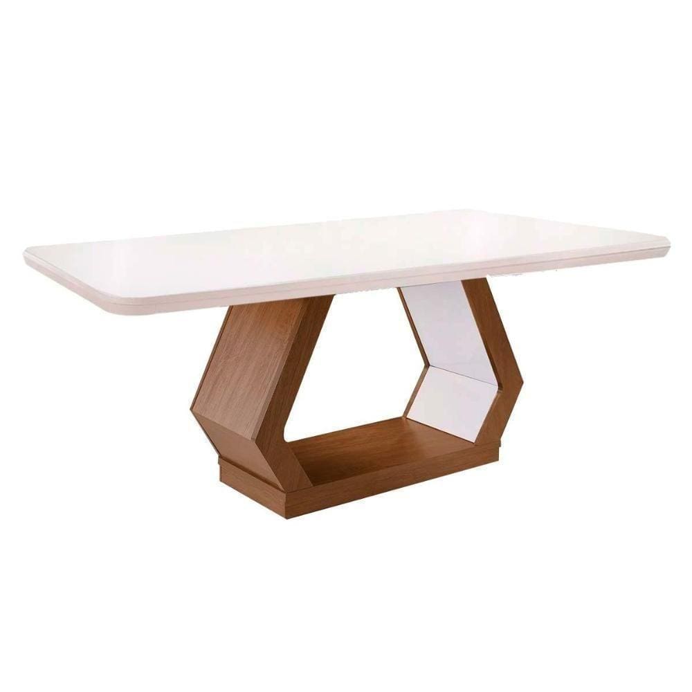 Mesa De Sala Jantar Alvorada + Tampo Madeirado Curvo 180x90cm Imbuia-off White