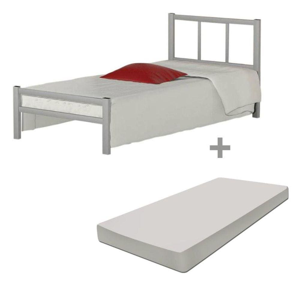 Cama de ferro tubular solteiro resistente com colchão Laís 88