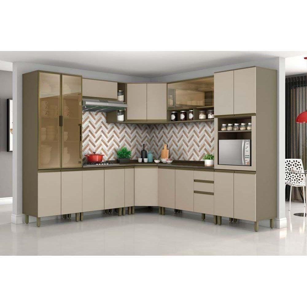 Cozinha Modulada Completa 14pçs 4 Armários 4 Balcões 2 Paneleiros 4 compl. C14P06 Duna/Cristal Henn