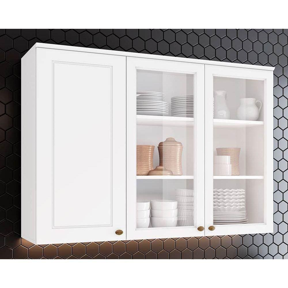 Módulo Cozinha Henn Americana Armário 3 Portas De Vidro (2 C- Vidro) Branco