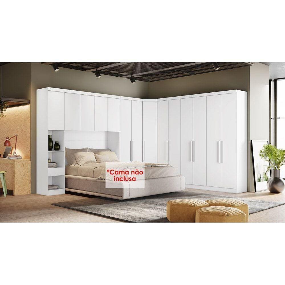 Quarto Modulado Rizon 5 Peças (1 Armário Ponte 1 Closet 2 Guarda Roupas 1 Complemento) Qc201 Branco