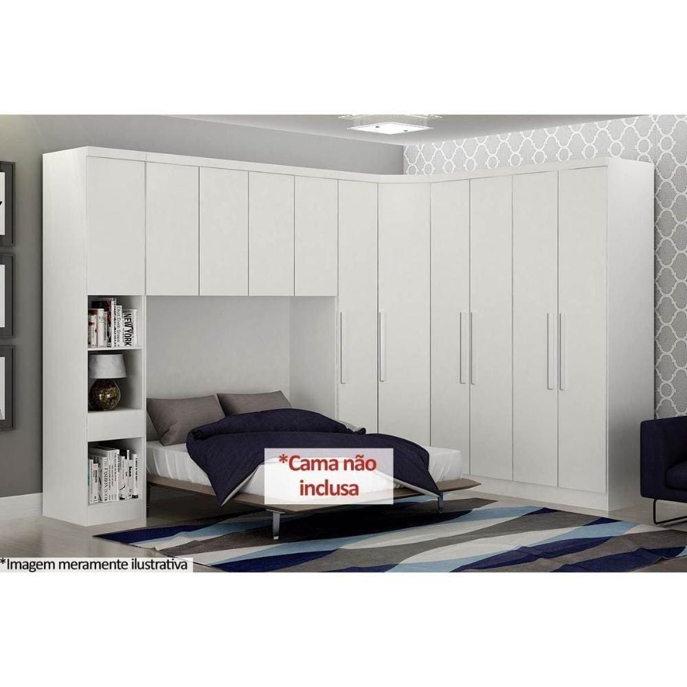 Quarto Modulado Bari Rizon 5 Peças (1 Armário Ponte 1 Closet 2 Guarda Roupas 1 Complemento) Branco